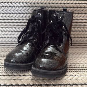 Black Glitter Kids Combat Boots